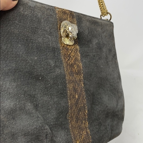 Vintage Ruth Saltz Gray Suede w/ Snakeskin Purse - Picture 4 of 16